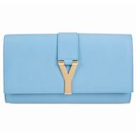 YSL Chyc Leather Clutch Y Calfskin Small Bag In Light blue YSL4889537