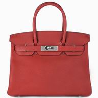 Hermes Birkin 30 Red 54 Clemence Leather Palladium Hardware H1030BJH