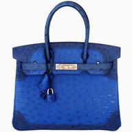Hermes Birkin 30cm Ostrich Ghillies Tri-Color Blue Permabrass H1559L