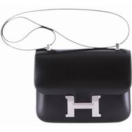Hermes Box Leather Constance Bag Micro Mini Black(Silver) H1024BBS