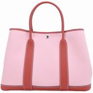 Hermes Garden Party Canvas Togo Leather Bag Silvery Hardware H830411