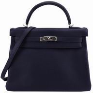 Hermes Kelly 32cm Clemence Leather In Deep Blue HK1032LBU