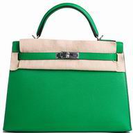 Hermes Kelly 32cm Epsom Leather Silvery Hardware Green HK1032ZZL