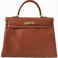 Hermes Kelly 35 Tadelakt Leather Palladium Hardware Bag Fauve Natural HK1035PHW