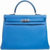 Hermes Kelly 35 Toge Leather Palladium Hardware Bag Mykonos Blue H1035MBT