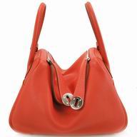 Hermes Togo Clemence Cowhide Silvery Hardware Lindy 30 CM Bag Orange HL2E8C6