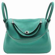 Hermes Togo Clemence Cowhide Lindy 30 CM Bag Blue Green HL2C8C6