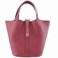 Hermes Picotin Lock PM Togo Clemence Leather Silver Bucket Palladium Hardware Purplish Red HPL1726