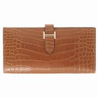 Hermes Crocodile Kelly Long Wallet Brown Gold H636352