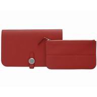 Hermes Dogon GM Togo Leather Long Wallet Silvery Hardware Red H49978