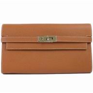 Hermes Epsom Cowhide Kelly Long Wallet Coffee Gold H537193