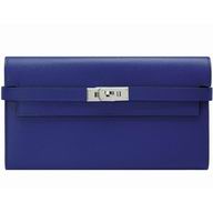 Hermes Kelly Epsom Leather Long Wallet Silvery Hardware Electricity Blue H273D1