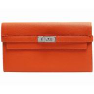 Hermes Kelly Epsom Leather Long Wallet Silvery Hardware Orange H58778