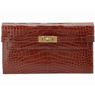Hermes Crocodile Kelly Long Wallet Brick Red H49399