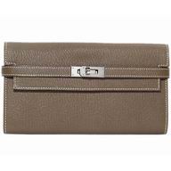Hermes Epsom Cowhide Kelly Long Wallet Maroon Silver H50179