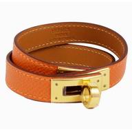 Hermes Classic Kelly Double Tour Platinum Calfskin Bracelet Orange HB5189