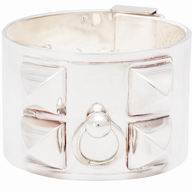 Hermes Goat Skin Collier De Chien Rivets of Metal Bracelet White/Silver HE58181