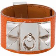 Hermes Goat Skin Collier De Chien Rivets of Metal Bracelet Orange/Silver HE56969