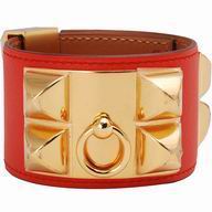 Hermes Goat Skin Collier De Chien Rivets of Metal Bracelet Orange Red/Gold HC41174