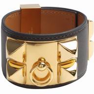 Hermes Goat Skin Collier De Chien Rivets of Metal R-Bracelet Dark Gray/Gold HE58644