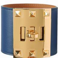 Hermes Goat Skin Collier De Chien Rivets of Metal R-Bracelet Blue/Gold HE57909