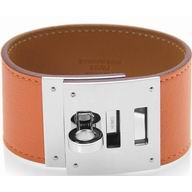 Hermes Goat Skin Collier De Chien Rivets of Metal R - Bracelet Orange/Silver HE55206