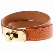 Hermes Classic Kelly Double Tour Gold Buckle Calfskin Bracelet Orange HB9058