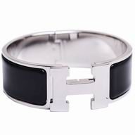 Hermes Medium Click H Logo Enamelled Bracelet Silver/Black HE58488