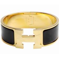 Hermes Medium Click H Logo Enamelled Bracelet Gold/Black HE58480