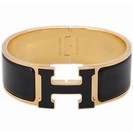 Hermes Medium Enamelled Size Click H Logo Bracelet Black&Gold HE58968