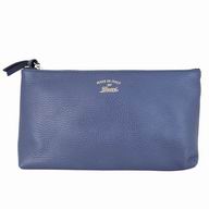 Gucci Swing Gold GG Logo Calfskin Cosmetic Bag In Blue G6111506