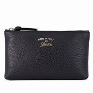 Gucci Swing Gold GG Logo Calfskin Cosmetic Bag In Black G6111507