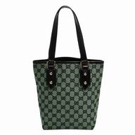 Gucci Classic GG Logo Calfskin Canvas Shoping Bag In Black Green G6111509