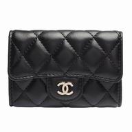 Chanel Classic CC Logo Rhombus Gold Hardware Goatskin Change Purse Black C6112106