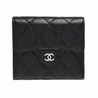 Chanel Classic Silvery CC Logo Rhombic Calfskin Wallet Black C6112111