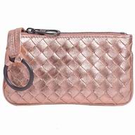Bottega Veneta Classic Weave Calfskin Zipper Wallet In Rose Gold BV6112905