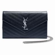 YSL Saint Laurent Monogram YSL logo Cross Grain Calfskin Bag Dark Blue Y6120104