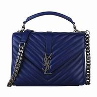 YSL Saint Laurent Classic YSL logo Calfskin Chain Bag Blue Y6120217