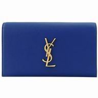 YSL Saint Laurent Classic Silvery YSL logo Calfskin Hand Dinner Bag Blue Y6120222