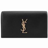 YSL Saint Laurent Classic Silvery YSL logo Calfskin Hand Dinner Bag Black Y6120224