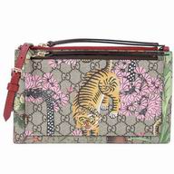 Gucci GG Supreme Flower Bird Tiger Printing Calfskin Shoulder Bag In Khaki G7040809