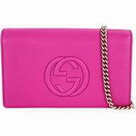 Gucci Soho Embossment GG Calfskin Canvas Hand Chain In Peach Pink G7041007