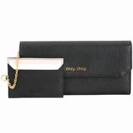 Miu Miu Contrast Color Card Layer Goatskin Wallet In Black MM6122903