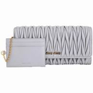 Miu Miu Matelasse Nappa Wrinkle Wallet In Gray MM6122908