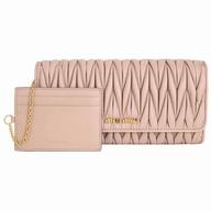 Miu Miu Matelasse Nappa Wrinkle Wallet In Khaki Gray MM6122909