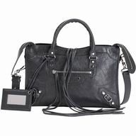 Balenciaga Giant City S Silvery Button Lambskin Motorcycle Bag Deep Gray B7010602