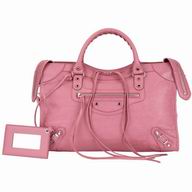 Balenciaga City Silvery Button Lambskin Motorcycle Bag Pink B7010607