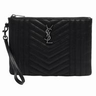 YSL Saint Laurent Classic YSL logo Calfskin Zipper Bag Black Y7010806
