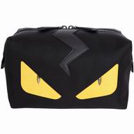 Fendi Lighting Monster Calfskin Nylon Zipper Hand Bag Black F7011103
