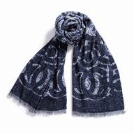 CHANEL Classic CC Logo Cashmere Scarf In Deep Blue C7011301